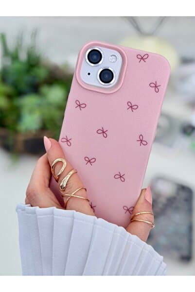 Go Aksesuar Iphone 15 - 14 - 13 Uyumlu Pembe Fiyonk Baskı Desenli Darbe Önleyici Esnek Silikon Kılıf