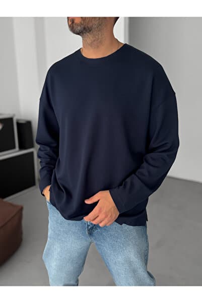 BYBASICMAN Lacivert Modal Kumaş Likralı Oversize Sweatshirt By