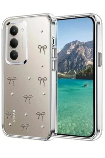 TechTrove Xiaomi Redmi 15 4G İçin Uyumlu Parlak Çıkartma Tasarımlı Simli Şeffaf Sararmaz Kılıf