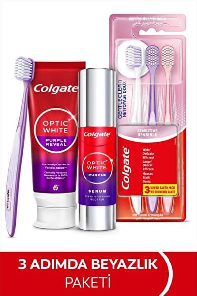 Colgate Optic White Purple Beyazlatıcı Diş Macunu 75 ml + Purple Serum 40 ml + Gentle Clean 2+1 Diş Fırçası