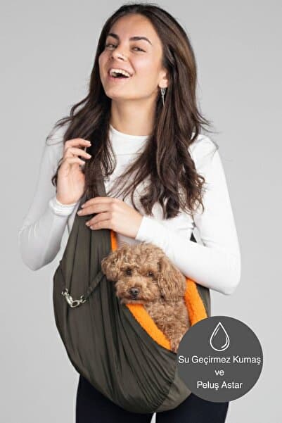 salya store Peluş astarlı haki renk köpek ana kucağı taşıma çantası 0-8kg