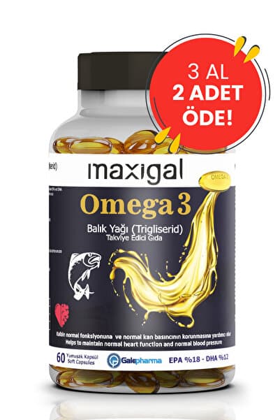 Maxigal Omega 3 Balık Yağı 2000 mg (Trigliserid) Takviye Edici Gıda 60 Kapsül