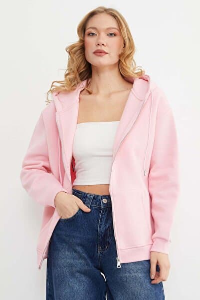 Fullamoda Basic Fermuarlı Kapüşonlu Oversize Sweatshirt