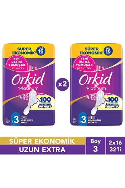 Orkid Platinum Uzun Extra (Boy 3) 16 Adet Süper Ekonomik Hijyenik Ped x2