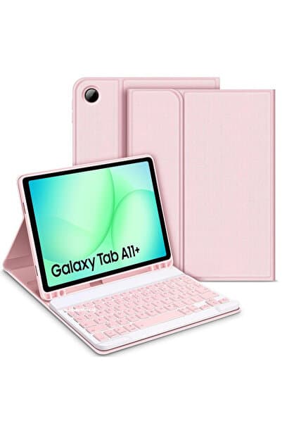 m.tk moveteck Galaxy Tab A11+ Plus 11 inç Uyumlu Bluetooth Özellikli Kablosuz Kalem Bölmeli Klavyeli Kılıf SM-X230