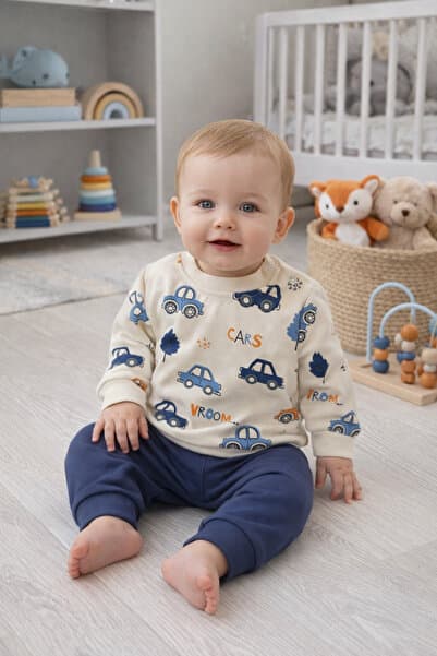 BEBEXO KIDS Erkek Bebek Araba Desenli Alt Üst İkili Takım | 6-9-12 Ay