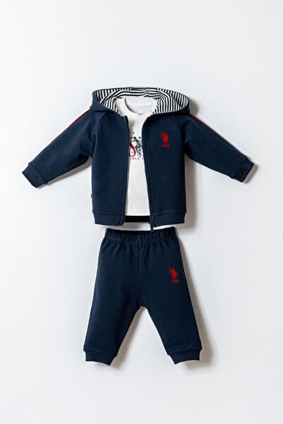 U.S. Polo Assn. Erkek Bebek Fermuarlı Yaka Nakışlı Yazlık Regular Fit Lacivert 3'Lü Bebek Takımı USB2909-C-V1