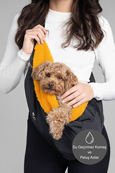 salya store Peluş astarlı siyah renk köpek ana kucağı taşıma çantası 0-8kg