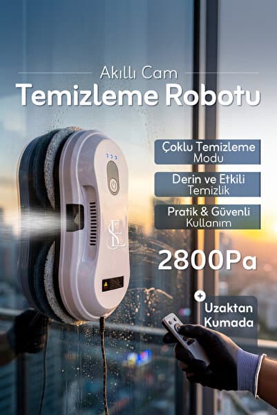 Robot Pencere Temizleme Makinesi, 2800Pa Akıllı Cam Temizleme Robotu, Uzaktan Kumandalı