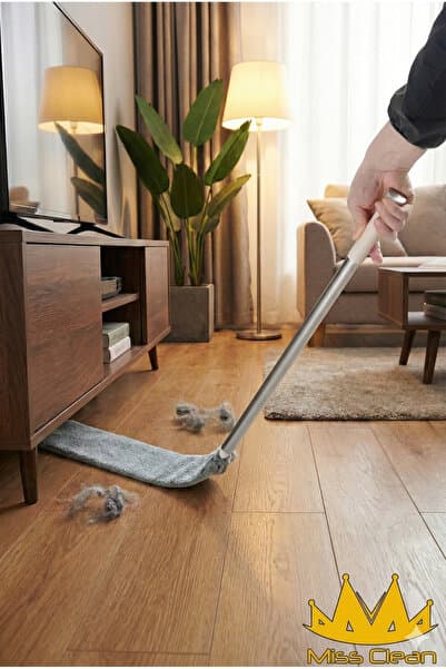 ( + 1 Yedekli ) Mikrofiber Başlıklı Girintili Yüzey Dip Köşe Temizleme Mopu Toz Alma Fırçası 120CM