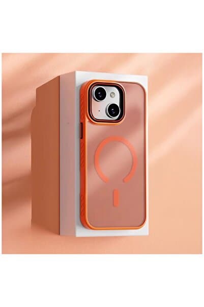 Pro Aksesuar Apple iPhone 13 Uyumlu Kılıf Matte Aura Silikon Kılıf (Kablosuz Şarj) Turuncu