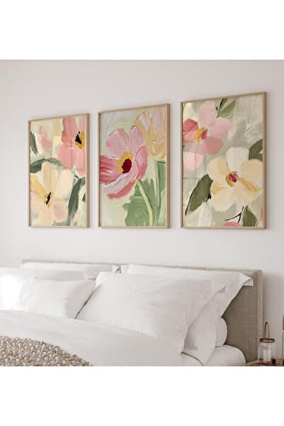 woodhomeworks Ahşap Çerçeveli 3 Lü Soyut Tablo pastel sanat serisi qmrc