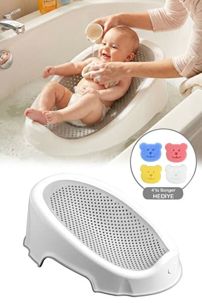Meleni Home Soft Bebek Küveti – Silikon Fileli Bebek Yıkama Banyo Küveti, Bebek Banyo Oturağı 4 Sünger Hediyeli