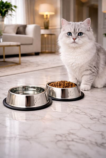 PawX 1 ADET Devrilmez Kaydırmaz Taban Paslanmaz Çelik Kedi Köpek Mama / Su Kabı 16 cm 250 ml