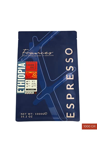 FRANCES %100 Arabica Ethiopia Sidamo GR2 Espresso | Orta-Koyu Kavrum | 1000 GR | Orta Gövde,Dolgun Tat