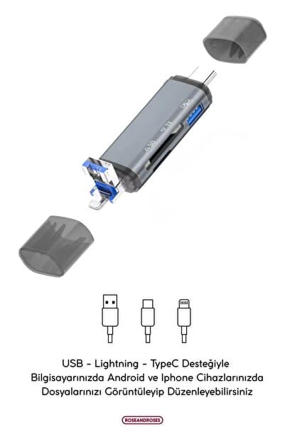 RoseandRoses İOS-Android-PC/Akıllı Telefon ve Bilgisayar Uyumlu Micro SD - TF - SD Kart - USB Dönüştürücü/Okuyucu