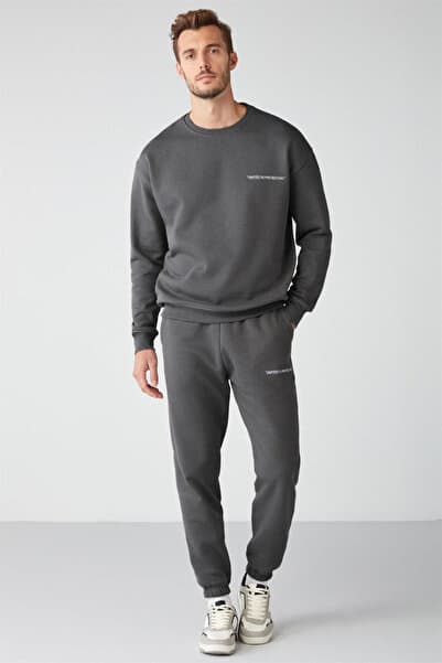 Marshall Erkek Pamuklu Içi Polarlı Nakışlı Relaxed Gri Eşofman Takımı