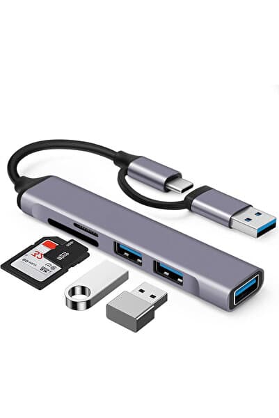 Deppo Trend PC/iPad/Macbook/iPhone 15 Plus/16/17 Pro Max Uyumlu Type-C/USB To 3x USB Micro SD/SD Çevirici HUB