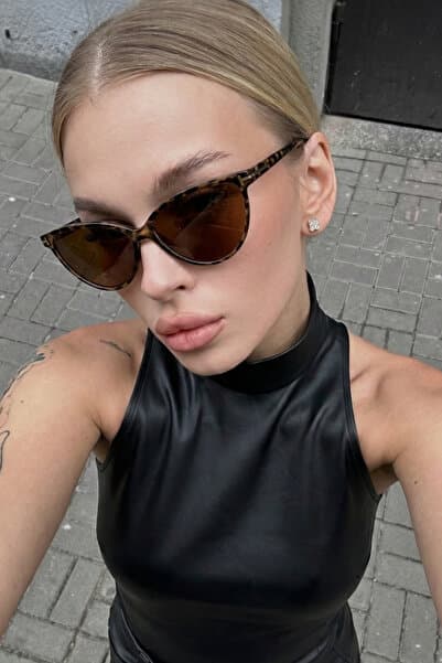 Chunky Frame Sırıus Cat Eye Leopar Çerçeveli Kahverengi Kadın Güneş Gözlüğü