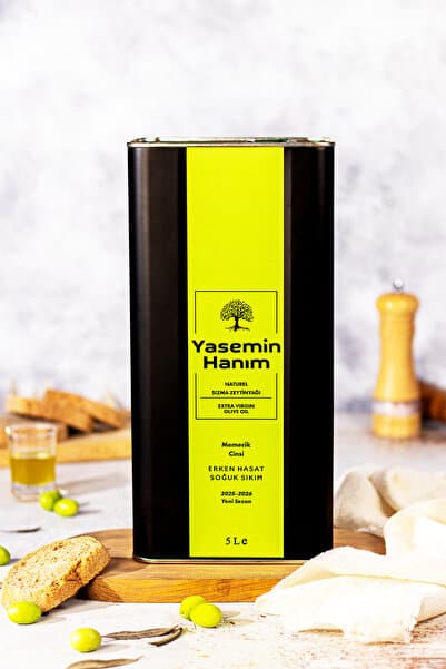 YASEMİN HANIM Memecik 0,1-0,3 Asit 2025-2026 Erken Hasat Soğuk Sıkım Naturel Sızma Zeytinyağı 5lt. Yeni Hasat
