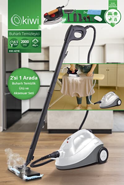 Kiwi Kazanlı Ütüye Dönüşebilen Buharlı Temizlik Makinası Ksc 4218, 2000W / ml, 15 aksesuar