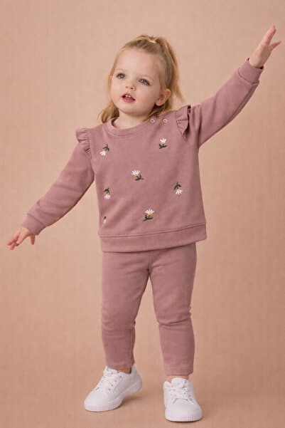 BABY SPORT Kız Bebek Takım İki İp Uzun Kollu Çiçek Desenli Alt ve Üst