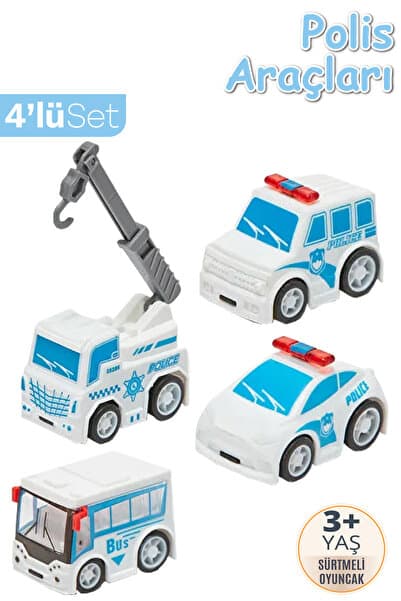 Smartfox Mini Sürtmeli Polis Araçları Oyuncak Araç Seti 4'lü