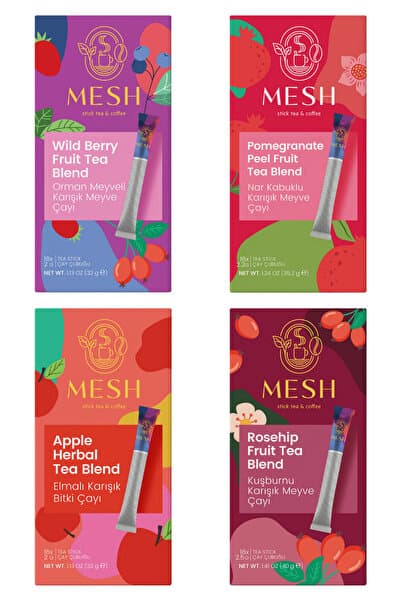 Mesh Stick Gurme Meyve Çayları Seti 4'lü - Elma, Orman Meyveleri, Nar ve Kuşburnu Çayı