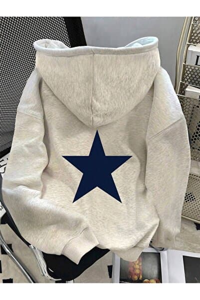 EYAX MODA KAPÜŞONLU YIZDIZ DETAY BASKILI SWEATSHİRT