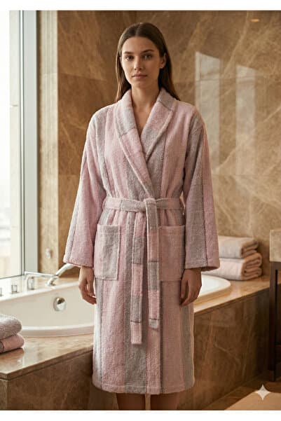 Coton Delux %100 Pamuklu Çizgili Bornoz | Yumuşak Dokulu, Su Emici, Unisex Model