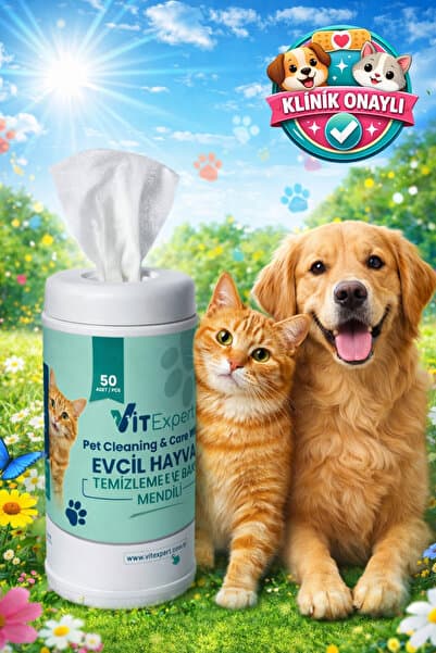 Vitexpert Evcil Hayvan Pati Tüy Kulak Göz Temizleme Kedi Köpek Islak Havlu Çok Amaçlı Hipoalerjenik Hassas Cilt Günlük Bakım Pratik Kullanım Aloe Vera E Vitamini Hijyenik Pet Wipes Islak Mendil - 50 Yaprak