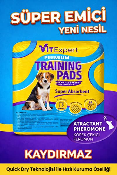 Vitexpert Premium Training Pads Süper Emici & Kaydırmaz Kedi Köpek Tuvalet Eğitim Çiş Pedi 60x90 cm 30'lu