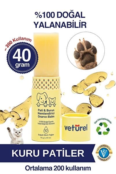 Veturel Kedi Köpek Pati Balm %100 Doğal Nemlendirici Stick Dirsek Burun Koruyucu Onarıcı Bakım Balmı - 40gr