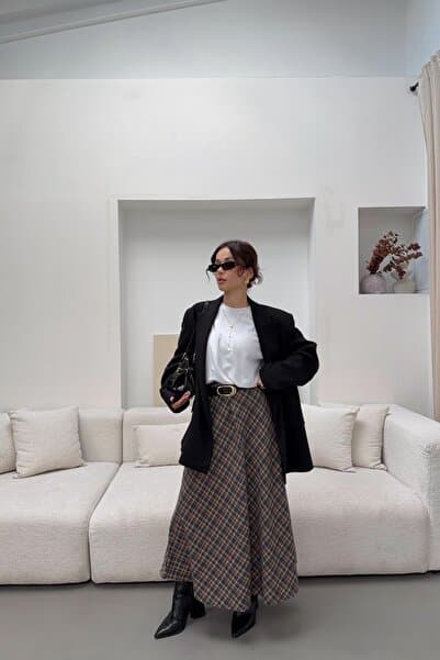 mylove Kareli Pamuk Etek İndigo