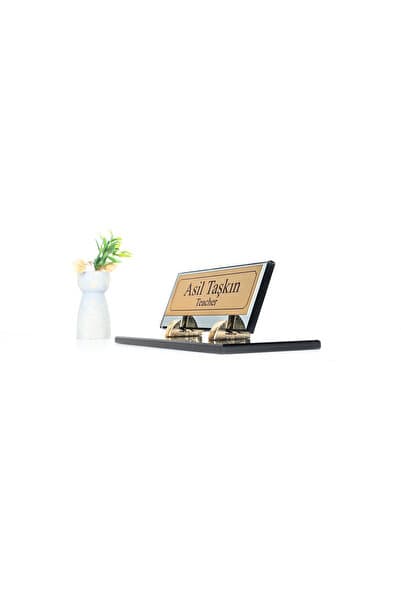 shop Lüks Füme Cam Masaüstü İsimlik - Krom Ayaklı - Modern Ofis Hediyesi - Masa İsimliği