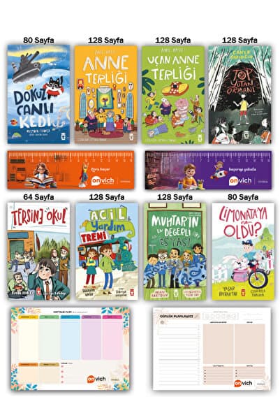 Timaş Çocuk 3. 4. Sınıf Hikaye Seti - Dokuz Canlı Kedi - Tersine Okul - Anne Terliği Limonataya Ne Oldu 8 Kitap