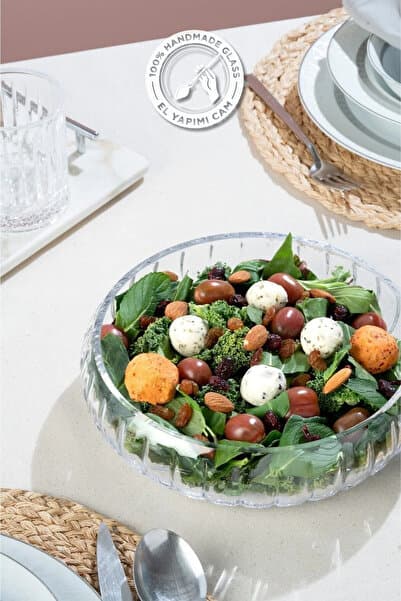 Glamis Selen Concept El Yapımı Büyük Boy Cam Salata Kasesi
