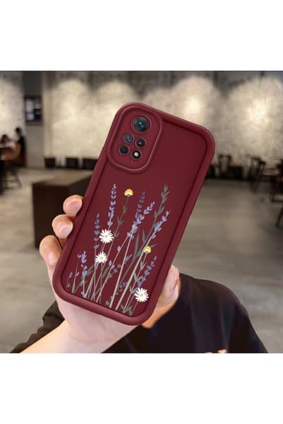 ucuc Redmi Note 12 Pro 4G Uyumlu Darbeye Dayanıklı Kamera Korumalı Bordo Silikon Desenli Kılıf
