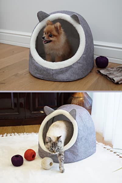 Helen's Home Keçe Kedi ve Köpek Evi Yumuşak Pet Yatağı Kulübe Konforlu Kedi Köpek Yatağı