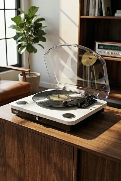 Bemol Beyaz Piano Kablama 10W BT İN, BT OUT, RCA, USB Özellikli Nostaljik Pikap