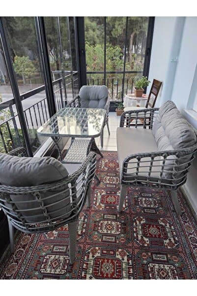 Tu Tienda KARTEPE GALVANİZ BORU 2 1 1 SEHPA(60*90) RATTAN BAHÇE BALKON TAKIMI,GRİ RATTAN/GRİ KUMAŞ