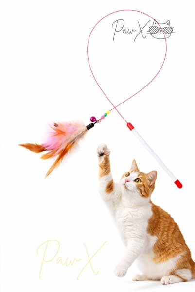 PawX Tüylü Ve Çıngıraklı Zilli Kedi Oyun Oltası – 90 Cm Kedi Oyuncağı