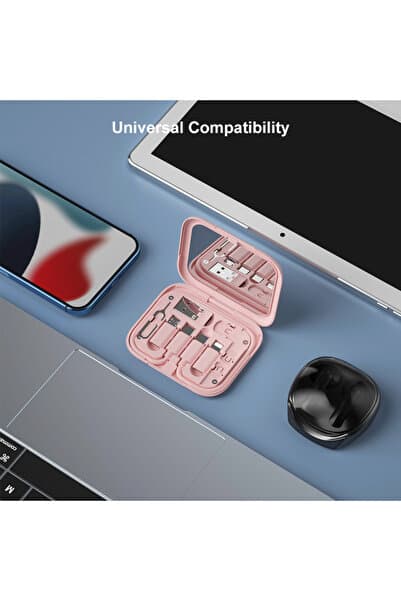 Jopus Telefon Standlı Aynalı 6’sı1 Arada 60W Şarj ve Veri Kablo Seti – Seyahat Kablo Seti -Pembe AZ-B01th