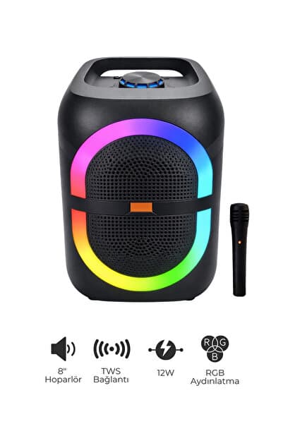 SEYUTECH Bluetooth Hoparlör RGB Led Işıklı Karaoke Mikrofon Hediyeli Taşınabilir Parti Speaker