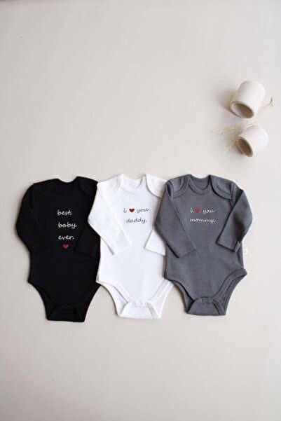 OhlalaKoala 3lü Nakışlı Çıt Çıtlı Uzun Kollu Body Zıbın Set Model 7