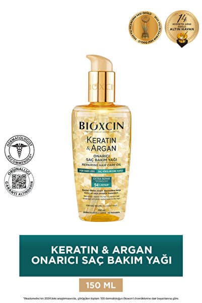 Bioxcin Keratin Argan Onarıcı Saç Bakım Yağı 150 ml - Yıpranmış ve Hassas Saçlar