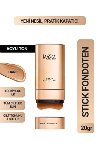 Stick Fondöten, Fırçalı Pratik Kapatıcı, 2 in 1, 20 gr, Koyu Ton
