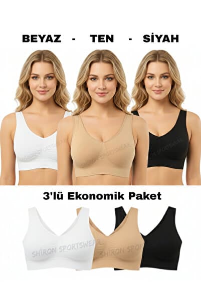 Shiron Sportswear&Company Göğüs Toparlayıcı Kalın Askılı Korse Büstiyer Sarkma Önleyici Dik Duruş Sütyen 3'lü Ekonomik Paket