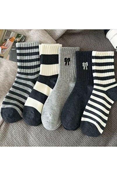 Çorap Kurdu 5'li Ekonomik Paket Fiyonk Detaylı Kadın Tenis Çorap Set
