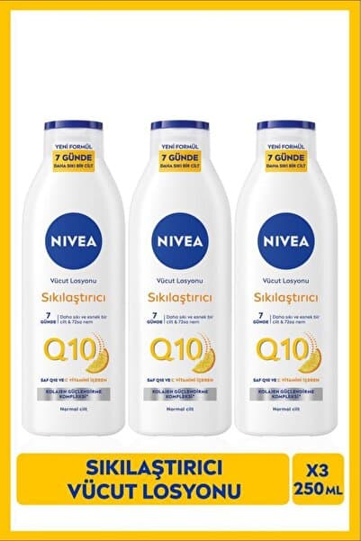 Q10 7 Günde Sıkılaştırıcı Vücut Bakım Losyonu 250ml, Nemlendirici, C Vitamini, X3 Adet